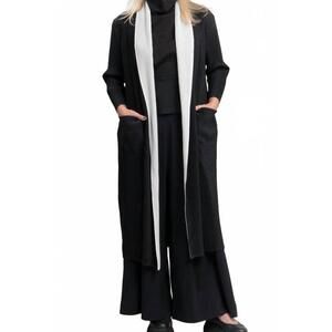 NEW ALQUEMA plisse open front long coat in black and white